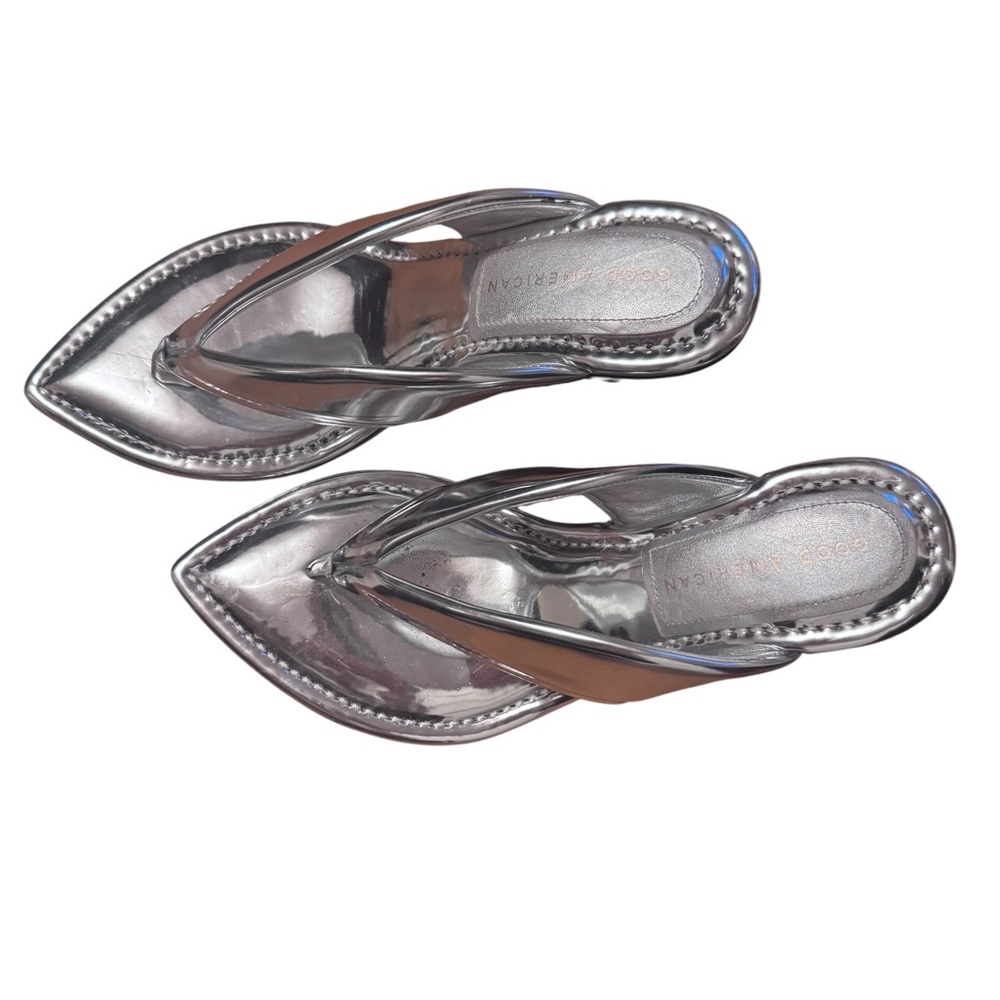 Good American Silver Metallic Pointed-Toe Thong Sandals - Picture 6 of 6